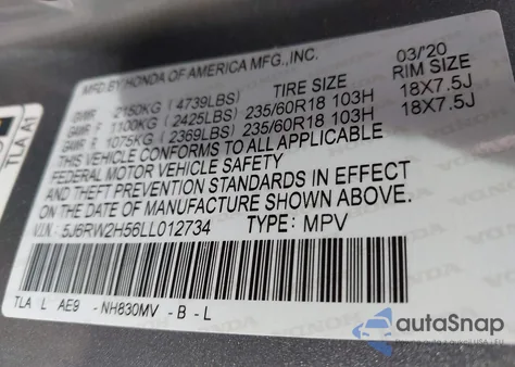 2020 Honda Cr-V Awd Ex z USA, uszkodzony, nr VIN 5J6RW2H56LL012734